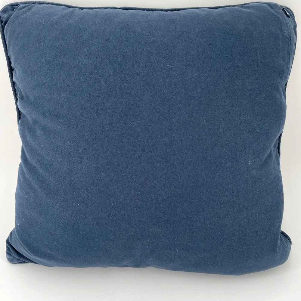 Pottery Barn Romanian Heavily Embroidered Feather Pillow 18x18 Floral Navy‎ Blue